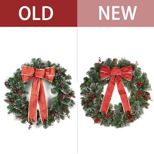 Red 24 Inch Outdoor Christmas Wreath Front Door Decor - Large Winter Holiday Garland