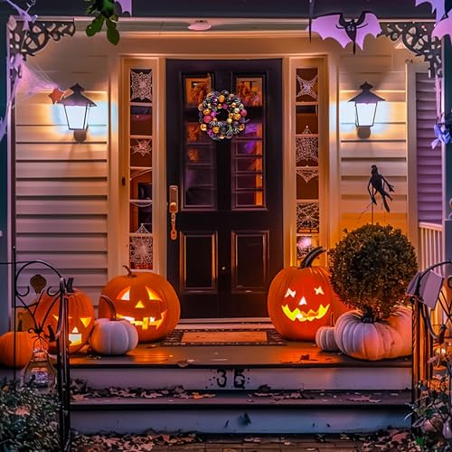 Valery Madelyn 12-inch Pumpkin Wreath for Front Door Halloween Decoration, Includes Variation 11.9 Inch