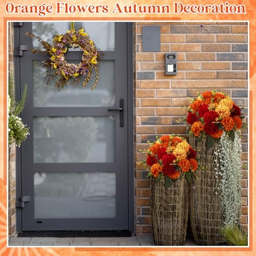 Artificial Fall Flowers Chrysanthemum Ball - Burnt Orange 12 Pcs, Autumn Faux Mums