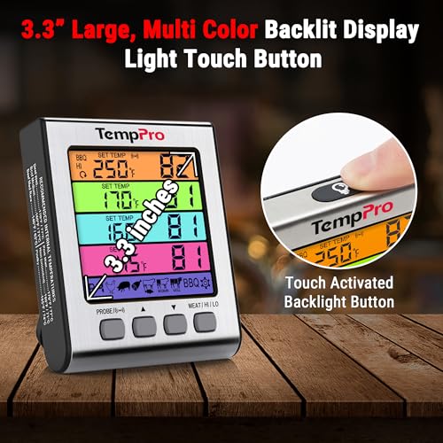 TempPro TempTrack Digital Meat Thermometer with 4 Color-Coated Probes - Accurate BBQ & Cooking