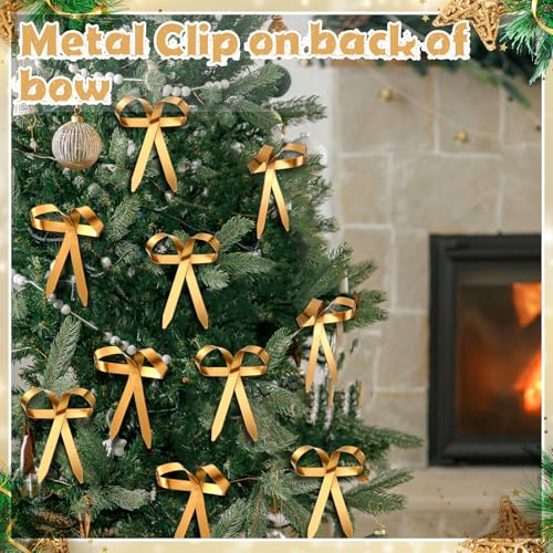 Daifunli 24 Pcs Gold Metal Christmas Bow Ornaments for Tree Garland