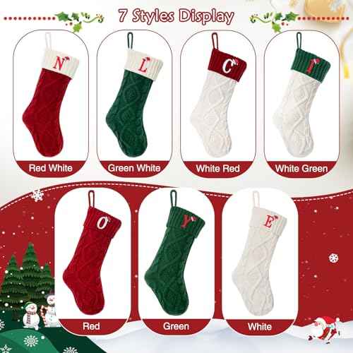 Christmas Stockings with Initials, Letter A Embroidered Xmas Stockings, 18" Large Monogram Knitted Xmas Stocking, Christmas Party Fireplace Family Hanging Stocking Decorations(1 Pack, Red)