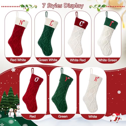 VRFASHION Red Christmas Stockings with Initials M, 18-Inch Monogram Knitted Xmas Stocking