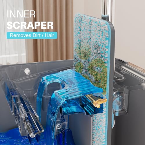 JOYMOOP Mop and Bucket Set with 60-Inch Extensible Handle and 4 Microfiber Pads - Grey & Cyan Blue