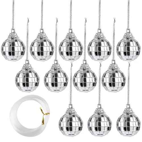 12PCS Mini Disco Balls,1.2" Silver Small Disco Balls Hanging for Party Decoration, Christmas Party Decorations Wedding Birthday Party Ornaments