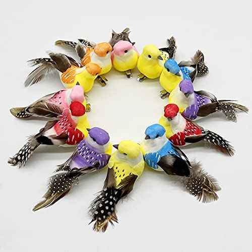 LWINGFLYER 12pcs Clip on Artificial Birds Small Feather Birds Ornament for Spring Tree Decoration Wreaths Crafts Floral Arrangements (Model - Y18)
