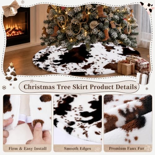 48 Inch Faux Fur Christmas Tree Skirt Black Cow Xmas Decoration for Holiday Decor