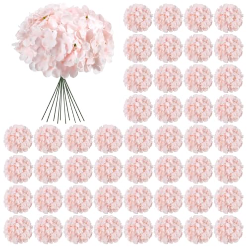 Pink Hydrangea Artificial Flowers Bulk Set - 64 Pieces, Realistic Silk Blooms
