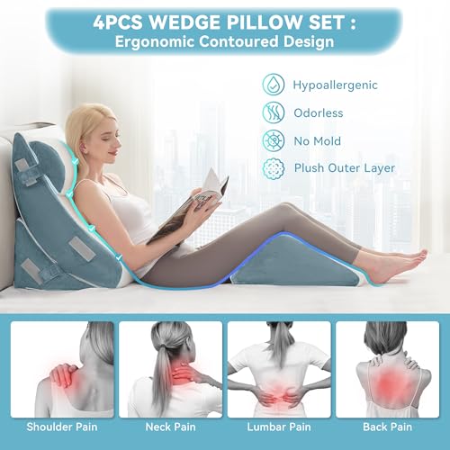 Navy 4-Piece Orthopedic Bed Wedge Pillow Set for Post-Surgery Support