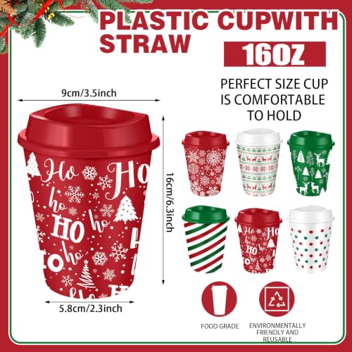 Pickmesh 24 Pack Christmas Reusable 12oz Plastic Coffee Cups with Lids