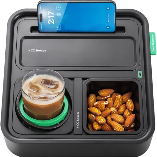 CouchConsole Sofa Tray with Cup Holder & Phone Stand - Black & Green