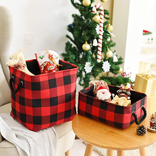 INough Christmas Basket Red Christmas Baskets for Gifts Empty, Toy Baskets Storage Kids Buffalo Plaid Storage Cube, Christmas Storage Baskets, Holiday Baskets Empty Buffalo Plaid Baskets
