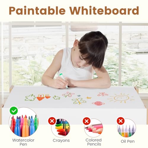 Kids Table and Chair Set with Building Block Tabletop - Natural