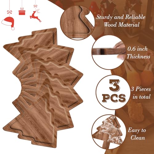 3 Pcs Christmas Tree Acacia Wood Charcuterie Boards, 12" Serving Platter Set - Ziliny