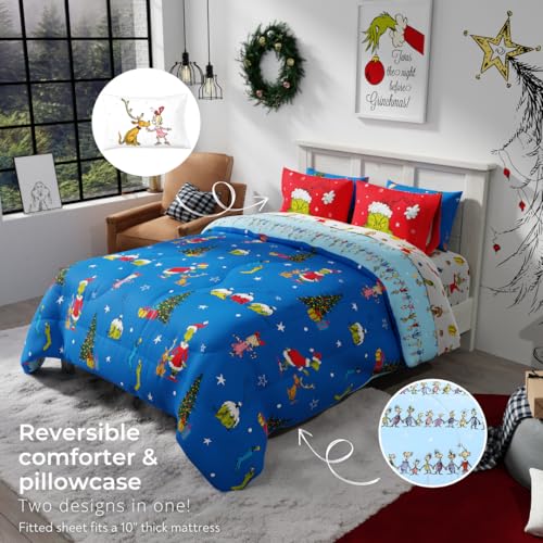 Grinch Full Size Bedding Set with Comforter and Sheets - Christmas Decor