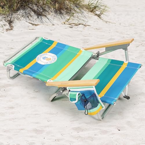 Lay Flat Beach Chair with Towel Bar & Cooler - Pineapple Stripe 1-Pack
