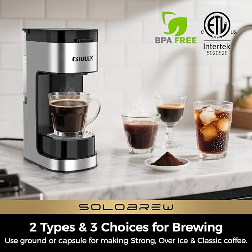 CHULUX SoloBrew Single Serve Coffee Maker Black – K Cup & Ground Pod Compatible