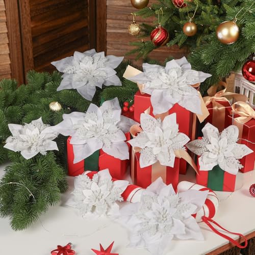 Alupssuc 24Pcs 6"&9" Artificial Poinsettia Christmas Flowers for Xmas