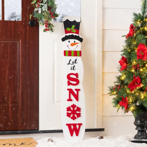 Reversible Snowman Porch Sign 42" Double-Sided Welcome Let It Snow | Glitzhome