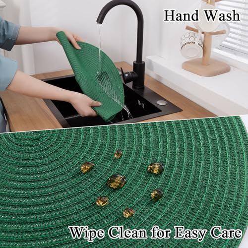 SHACOS Dark Green Round Placemats Set of 6 15 Inch Cotton Polyester Table Mats