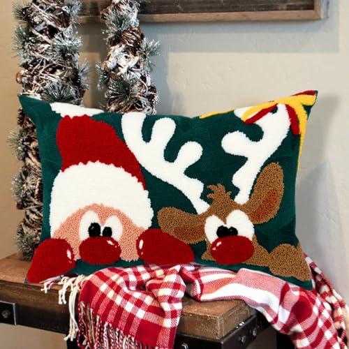 Alysheer Christmas Green Embroidered Lumbar Pillow Cover 12x20 - Pack of 1
