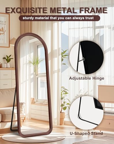 Full Length Arched Floor Mirror 55x20 Brown Velvet Frame Standing or Hanging