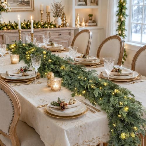 Green 9FT Pre-Lit Christmas Garland with Lights Indoor Outdoor Decor - Real Touch Cedar