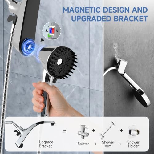 GRICH Chrome Handheld Shower Head with Filter & High Pressure Rainfall - Water Softening & 6 Modes