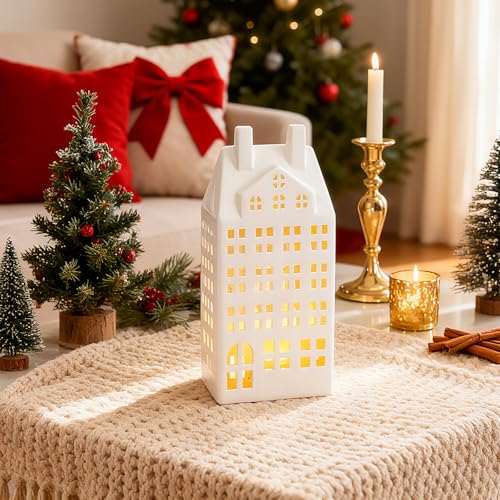 DN DECONATION Light Up Christmas Decor Village Set, White House with