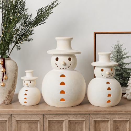 Christmas Decorations, 10.2" Handmade Terracotta Snowman Figurine