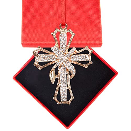 WaaHome Metal Cross Christian Christmas Ornament Gold-Silver Religious Decor