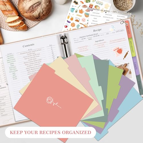 Lanpn Recipe Binder - 8.5x11 Green Waterproof Organizer with 60 Sleeves & Dividers
