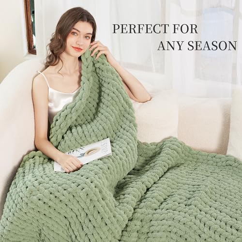 Admitrack Sage Green Chunky Knit Blanket Throw 60x80 - Cozy Couch Decor