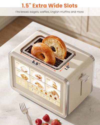 Keenstone 2-Slice Smart Toaster with Wide Slots & Touch Screen - Cream