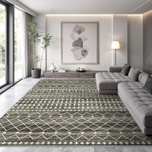 8x10 Black Area Rug - Washable Non-Slip Moroccan Style Living Room Rug
