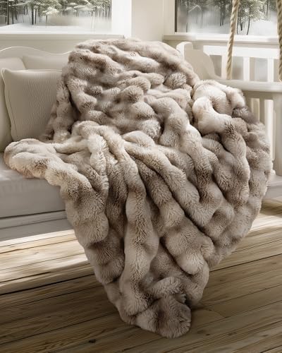 Blunique Tie-Dye Light Taupe Faux Fur Throw Blanket 60x80 Inches Twin