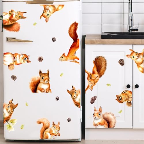 Double Sided Squirrel Window Stickers Squirrel Window Clings Autumn Fall Animal Wall Decals Woodland Animals Wall Stickers Cute Squirrels Wall Decals for Nursery Kids Bedroom Playroom Decor