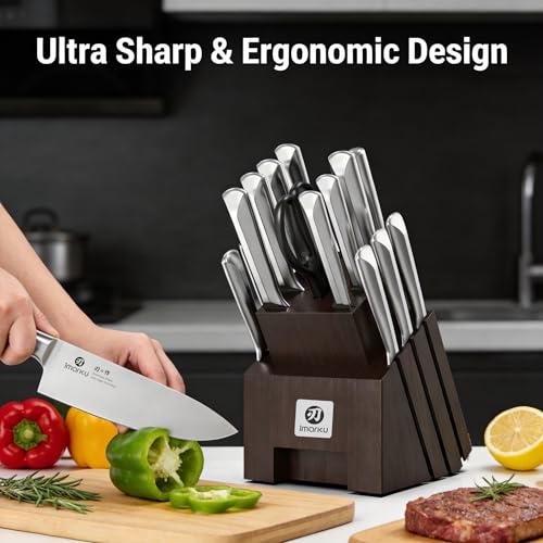 Japanese High Carbon Stainless Steel Knife Set with Block - 16 Piece Professional Kitchen Knives
