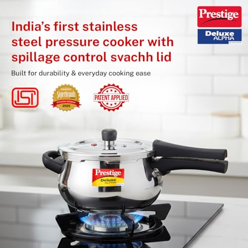 Stainless Steel Pressure Cooker 4L with Deep Lid & Alpha Base - Spillage Control