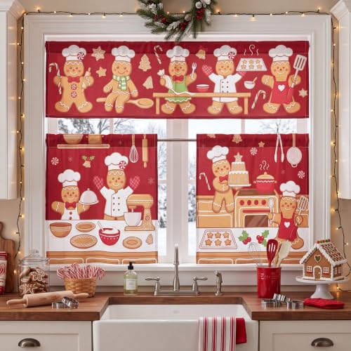 Gilprop 3 Pcs Chef Gingerbread Christmas Kitchen Curtain and Valance