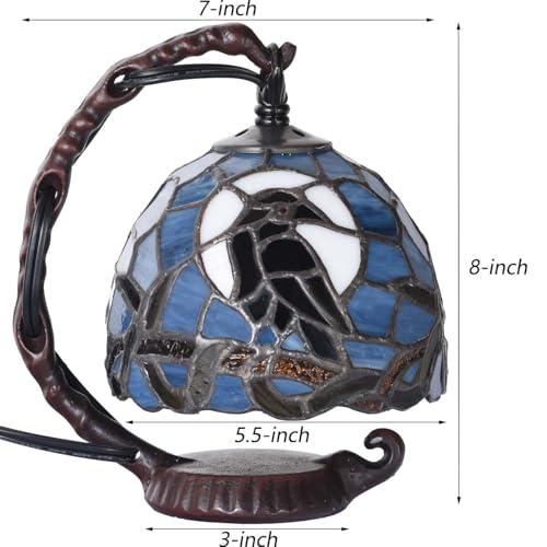 Dark Blue Tiffany Style Raven Mini Table Lamp - 7x5.5x8 Inches