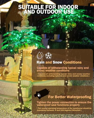 Tybeeu 5ft Lighted Palm Tree with 136 LED Lights & Glowing Coconuts - ETL UL Safe