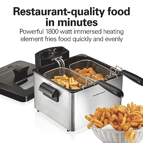 Hamilton Beach 4.5L Deep Fryer with 3 Baskets, Stainless Steel, Adjustable Temp