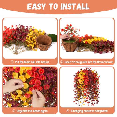 Artificial Fall Outdoor Flower Plant with Hanging Basket - UV Resistant, Brown Orange Yellow