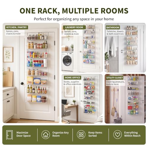 ElegantArray 8-Tier Over-the-Door Pantry Organizer - White, Adjustable Hanging Storage Basket