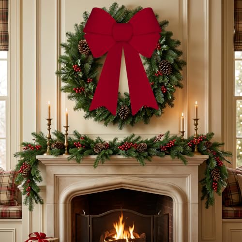 Artmag Burgundy Velvet Christmas Bows 2 Pack 11x17 Inches Indoor Outdoor Decor
