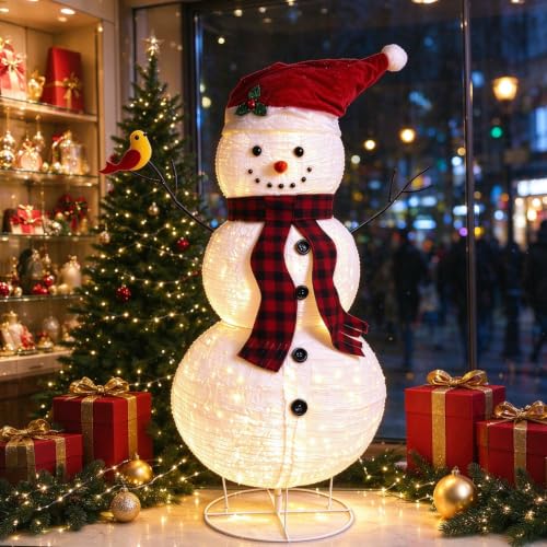 60-Inch Outdoor LED Snowman Decoration with 150 Lights, Collapsible Winter Holiday Decor