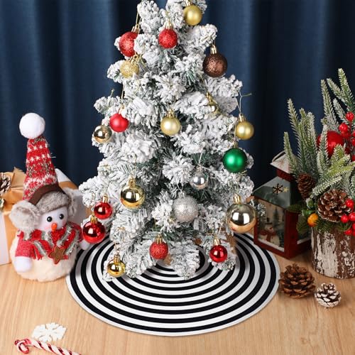 Realspring Mini Black and White Tree Skirt 15 Inch Small Halloween Tree Skirt Decor Christmas Holiday Tabletop Decorations for Indoor Outdoor Home Xmas Festival Celebrations Ornaments