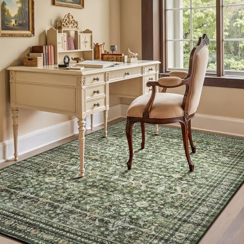 Green 5x7 Washable Non-Slip Area Rug for Living Room & Bedroom - Lofus