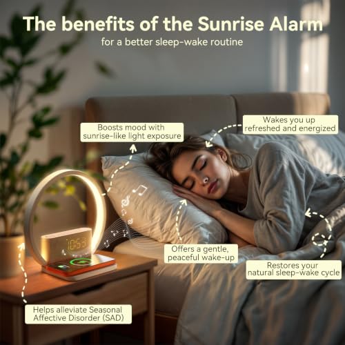 Vivilumens Sunrise Alarm Clock Wireless Charger, White Noise Sound